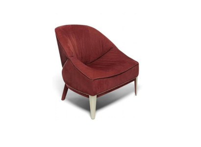 Poltrona design rossa con gambe in legno, poltrona in stoffa monoposto, mobili da soggiorno