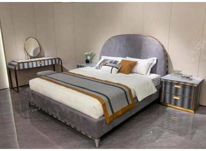 Set da camera da letto grigio, letto con 2 comodini, letto matrimoniale 3 pezzi
