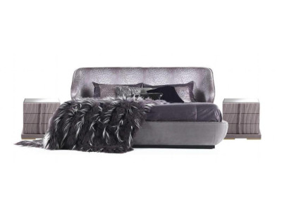 Grande insieme camera da letto grigia letto 2 comodini design letto matrimoniale in legno 3 pezzi