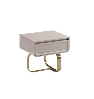 Comodino beige in acciaio inossidabile per camera da letto, tavolino in legno moderno.
