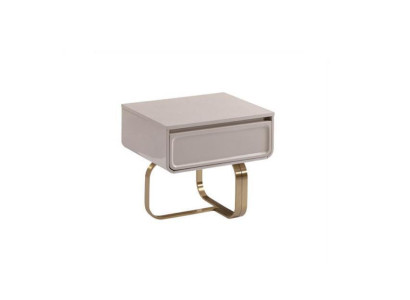 Comodino beige in acciaio inossidabile per camera da letto, tavolino in legno moderno.
