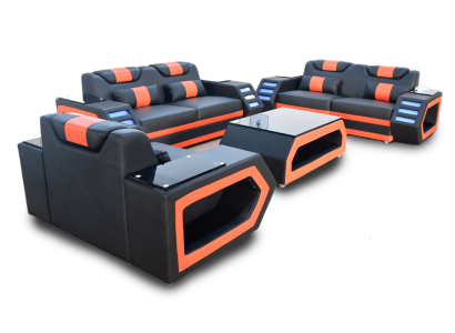 Set di divani design divano divano 3+2+1 illuminato in pelle