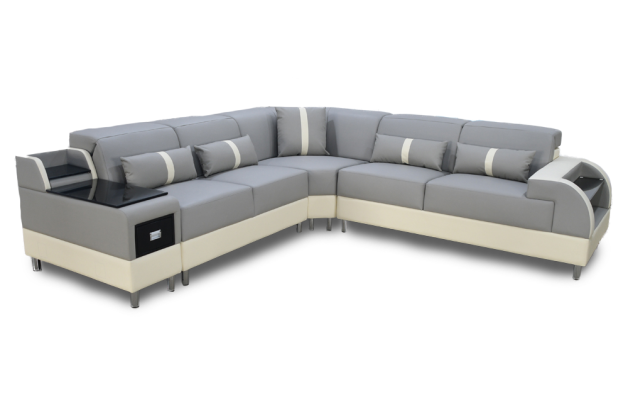 Divano a L a forma di angolo Design Moderno con Cuscini Grigio.