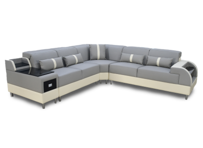 Divano a L a forma di angolo Design Moderno con Cuscini Grigio.