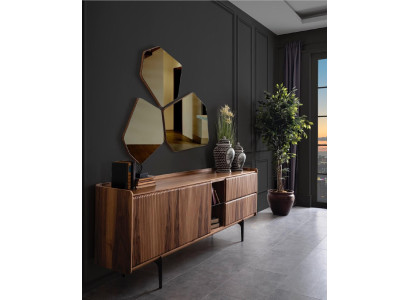 Moderni set di lusso per sala da pranzo: tavolo da pranzo, 2 sedie, credenza, cassettiera.