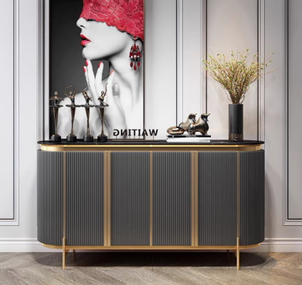 Vetrina buffet di lusso in legno del designer, grigio, mobiletto.