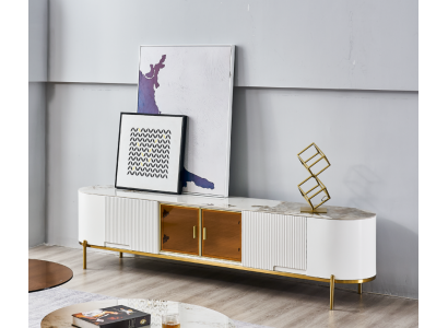 Lusso mobile porta TV basso, mobile porta TV, credenza, sala da pranzo in legno bianco moderno.