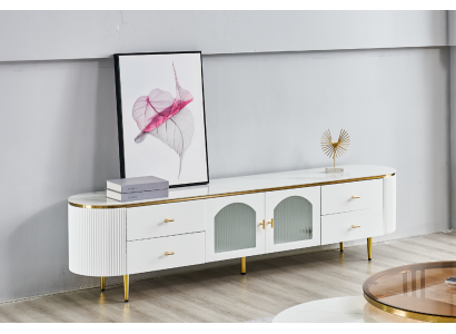 Supporto per televisore ovale rtv, mobile basso per tv, credenza per soggiorno in legno.