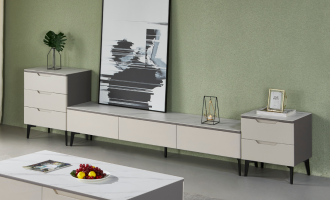 Mobile porta TV RTV in legno di lusso moderno grigio per soggiorno