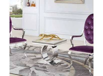 Tavolino design in stile argento per il soggiorno, mobili moderni in acciaio inossidabile.