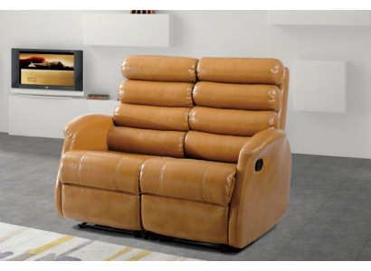 Divano moderno a due posti in ecopelle, design sofà, sedile, mobili da soggiorno, marrone.
