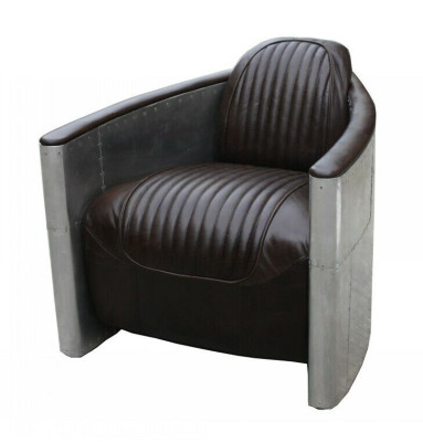 Divano poltrona Aviator Couch club Lounge in alluminio retro aeronautico in pelle vintage.