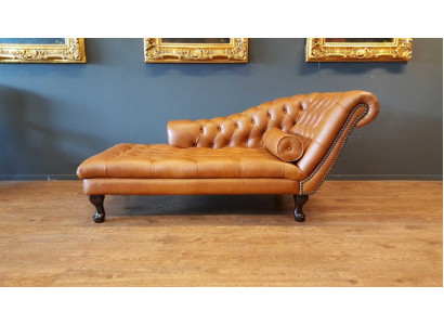 Chesterfield Chaiselongues Liege Pouf Divano in Vera Pelle Relax Chaise Nuovo