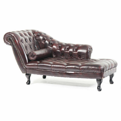Chesterfield Rosso Chaise Lounge Divano Letto Designer in Pelle Nuovo