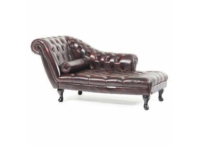 Chesterfield Rosso Chaise Lounge Divano Letto Designer in Pelle Nuovo