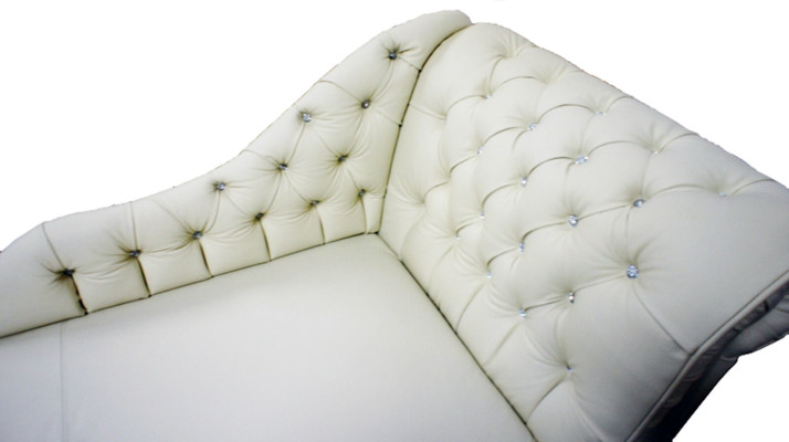 LUTON II Chesterfield Divano con Chaise Longue Poltrona Letto Divano Pouf in Pelle Tessuto