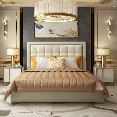 Letto imbottito design di lusso matrimoniale grigio 180x200cm camera da letto in pelle Hotel.
