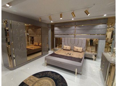 Design camera da letto 3 pezzi Letto 2 comodini Moderno Set di letti di lusso Mobili Nuovi