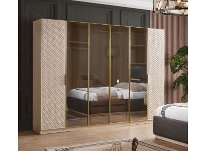 Armadio elegante nella camera da letto, mobili di legno di lusso.