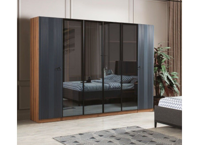 Armadio di lusso in stile moderno per camera da letto con 6 ante in legno.