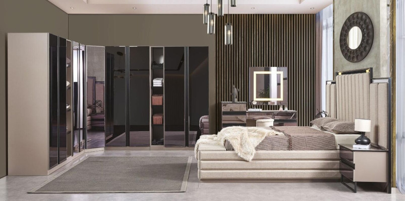 Set da camera da letto di lusso 6 pezzi Stile moderno Mobili in legno Letto Set tavolo da toeletta