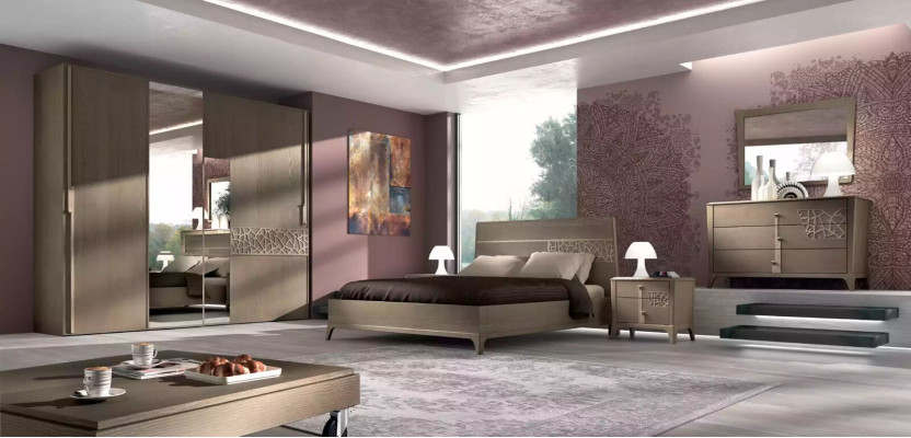 Camera da letto Letto 2x Comodino Design 6 pezzi Set completo marrone 6 pezzi