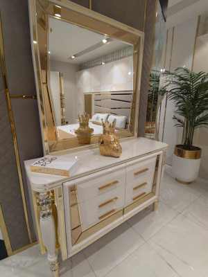 Camera da letto Completo in legno Comò con specchio Mobili moderni 2 pezzi. Nuovo