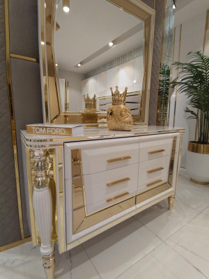 Camera da letto Completo in legno Comò con specchio Mobili moderni 2 pezzi. Nuovo