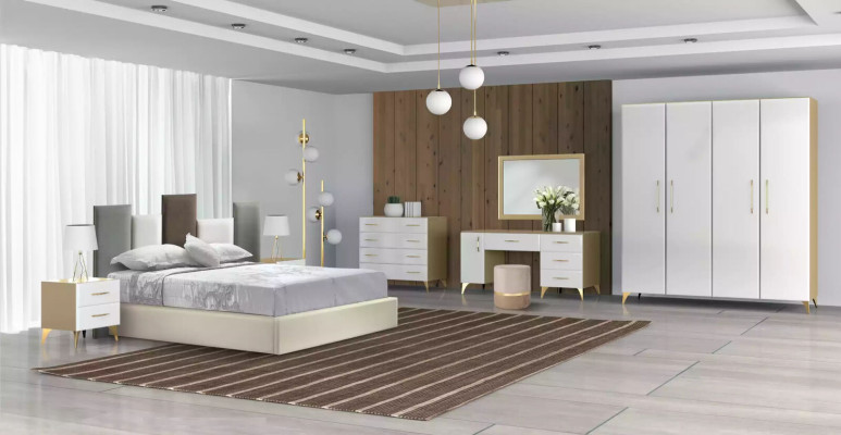 Set da camera da letto letto 2x comodino legno bianco completo moderno 3 pezzi