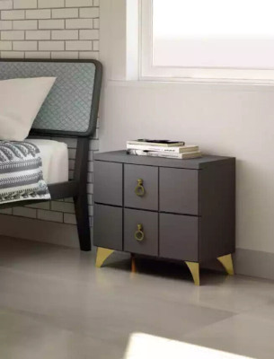 Camera da letto Set Letto di lusso 2 comodini Design grigio 3 pezzi Comò