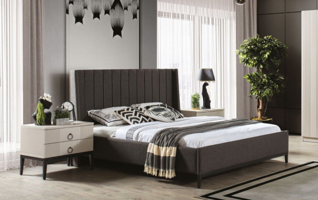 Set da camera da letto elegante con letto e 2 comodini Mobili di lusso 3 pezzi Grigio