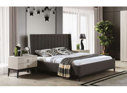 Set da camera da letto elegante con letto e 2 comodini Mobili di lusso 3 pezzi Grigio