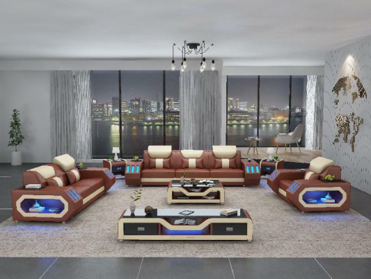 Set divano 3+2+1 tavolino credenza set design moderno 5 pezzi.