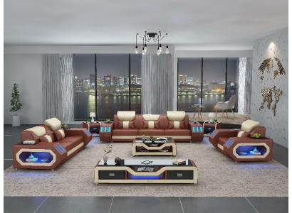 Set divano 3+2+1 tavolino credenza set design moderno 5 pezzi.