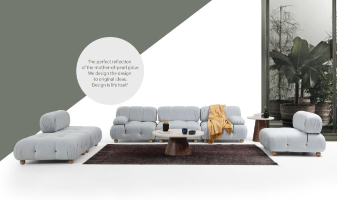 Completo set di divani Composizione divano 3-2-1 posti moderno in tessuto grigio.