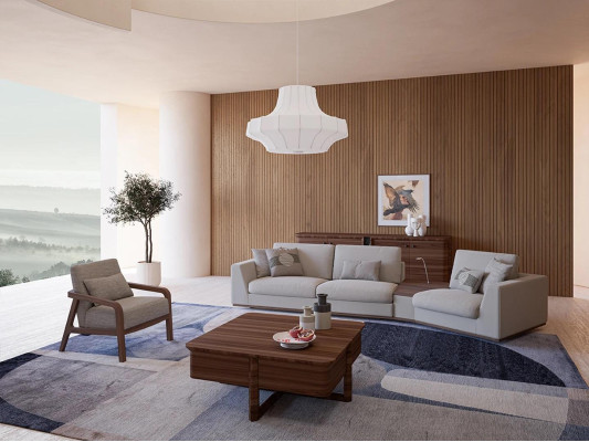 Mobili imbottiti Divano Divano a tre posti Design del soggiorno Poltrona in legno Tessuto