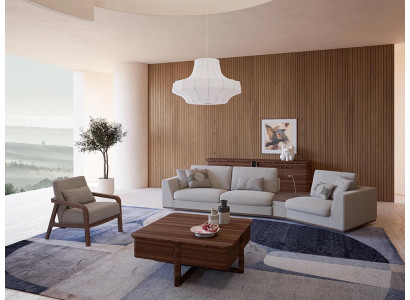 Mobili imbottiti Divano Divano a tre posti Design del soggiorno Poltrona in legno Tessuto