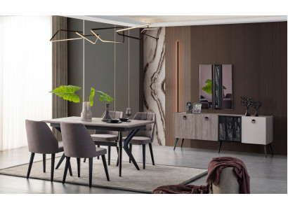 Gruppo da pranzo angolo pranzo tavolo Sedie Legno Grigio Sala da pranzo 9 pezzi Madia