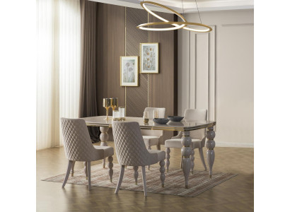 Marrone chiaro Beige Set da pranzo con tavolo da pranzo in legno di design x6 sedie Set di lusso 7 pezzi