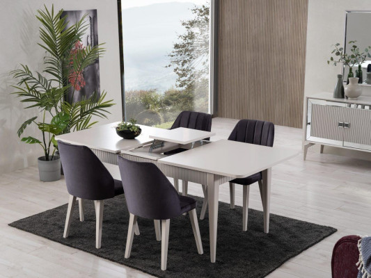 Tavolo da pranzo allungabile Moderno Set da pranzo da 9 pezzi in legno grigio