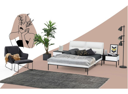 Set camera da letto matrimoniale con comodini bianchi, set da 3 pezzi.