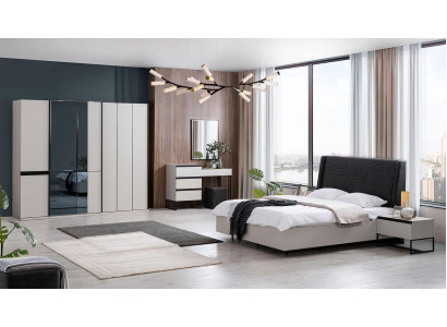 Set da camera da letto con letto matrimoniale, comodini in legno bianco 7 pezzi.