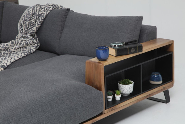 Divano d'angolo a L grigio moderno in tessuto design soggiorno in poliestere.