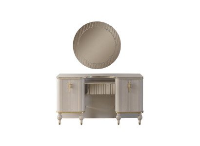 Tavolo da trucco beige Designer Specchio consolle da toeletta da trucco.   Tavolo da trucco beige Designer Specchio consolle da toeletta da trucco.