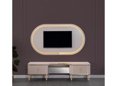 Moderne Soggiorno Beige Set Parete Design RTV Lowboard Pannello Parete 2 pezzi