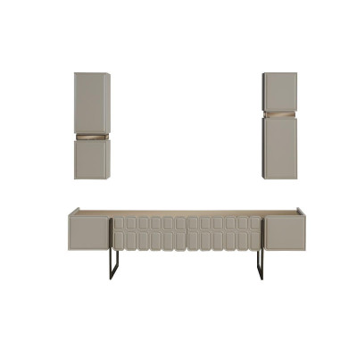 Soggiorno moderno in legno, mobili, designer, mobile TV x2, set di 3 mensole a muro