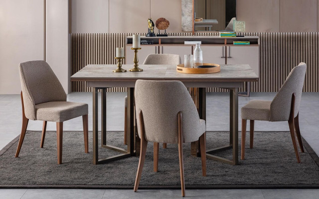 Abito da pranzo, gruppo da pranzo, angolo pranzo, tavolo da pranzo, sedie in legno grigio 7 pezzi