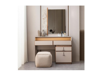 Garnitura Tavolino da toeletta Tavolino da trucco Specchio Tavolino console Grigio 3 pezzi