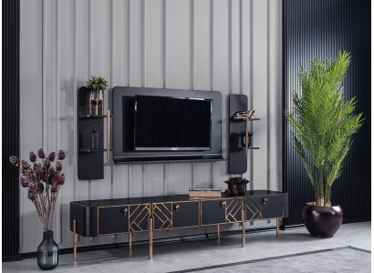 Mobili da soggiorno neri del designer RTV Sideboard di lusso con cornice per TV e mensole.