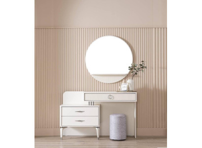Moderno tavolo consolle per il trucco con set di 3 pezzi in bianco